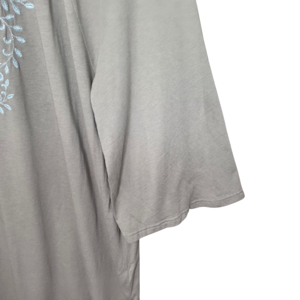 J Jill Top Womens XL Green Embroidered Keyhole Neck Peasant Blouse 3/4 Sleeve - Picture 3 of 7